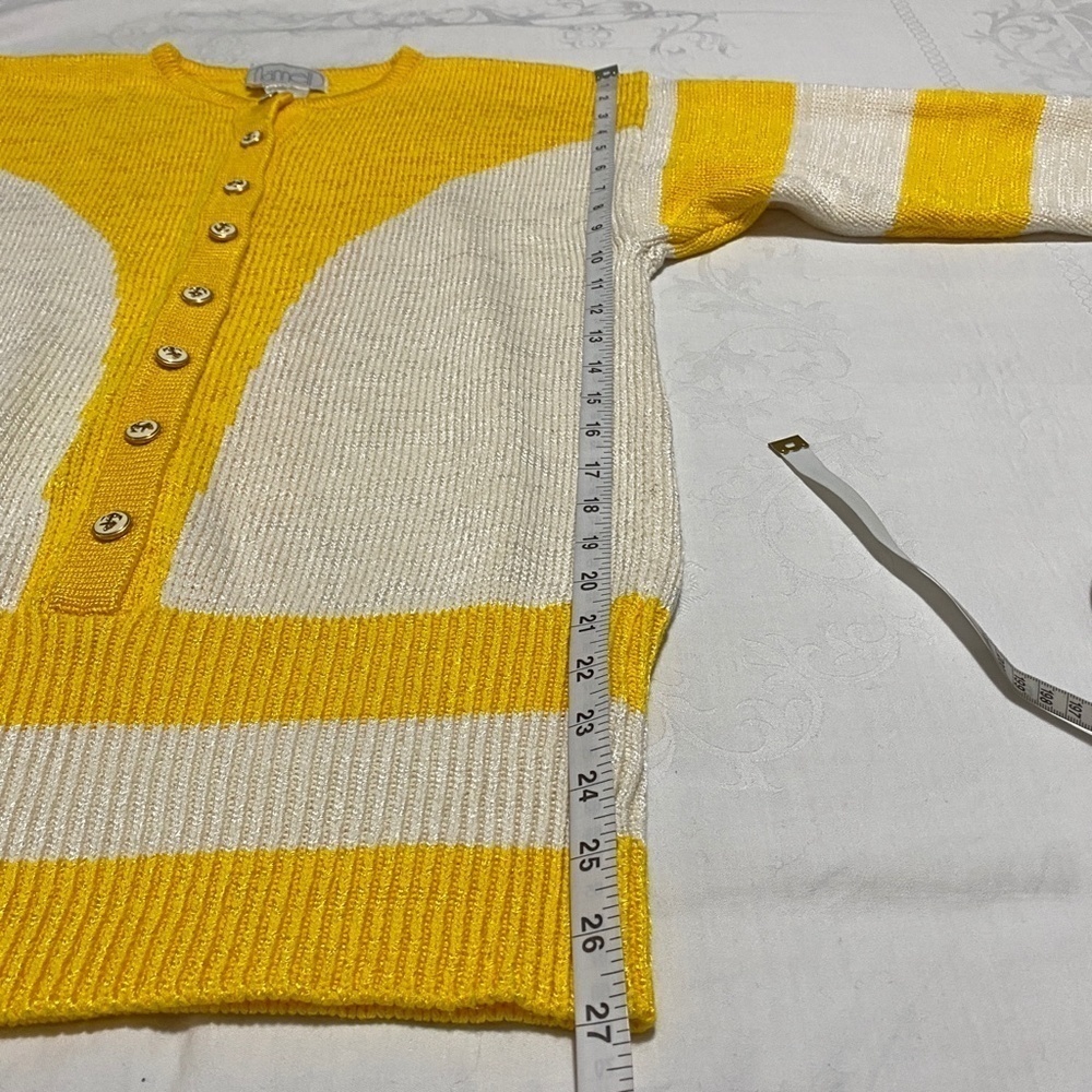 Nannell Vintage Cardigan Sweater Yellow White Stripe Nautical Anchor Buttons M - Picture 12 of 12